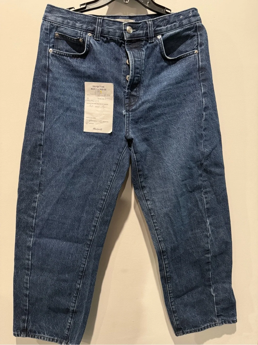 Madewell Pieced Barrel-Leg Jeans Rigid Cotton Blue Denim Mckinney Wash Sz.26 FLA